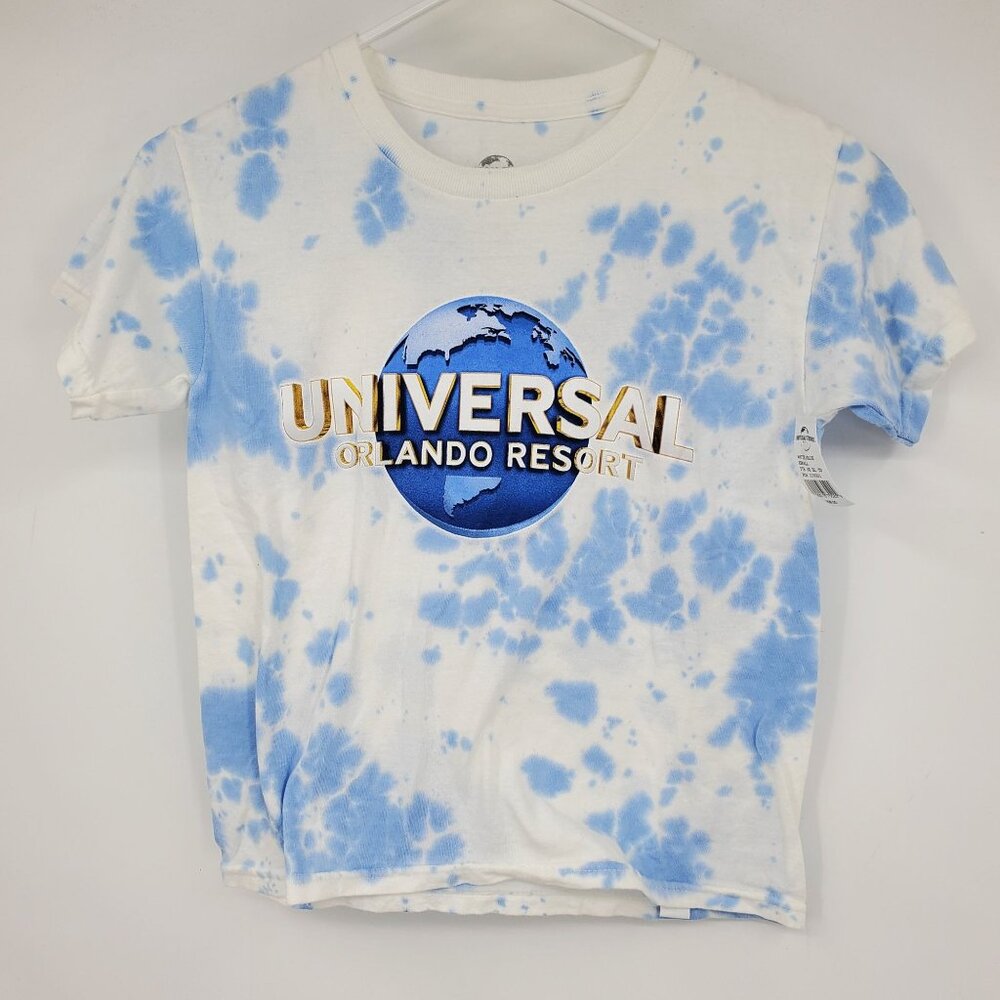 NWT Universal Studios Orlando Blue and White‎ Tie Dye Graphic Youth T Shirt XS